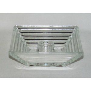 Anchor Hocking MANHATTAN Horizontal Ribbed Crystal Single Square Candle Holder